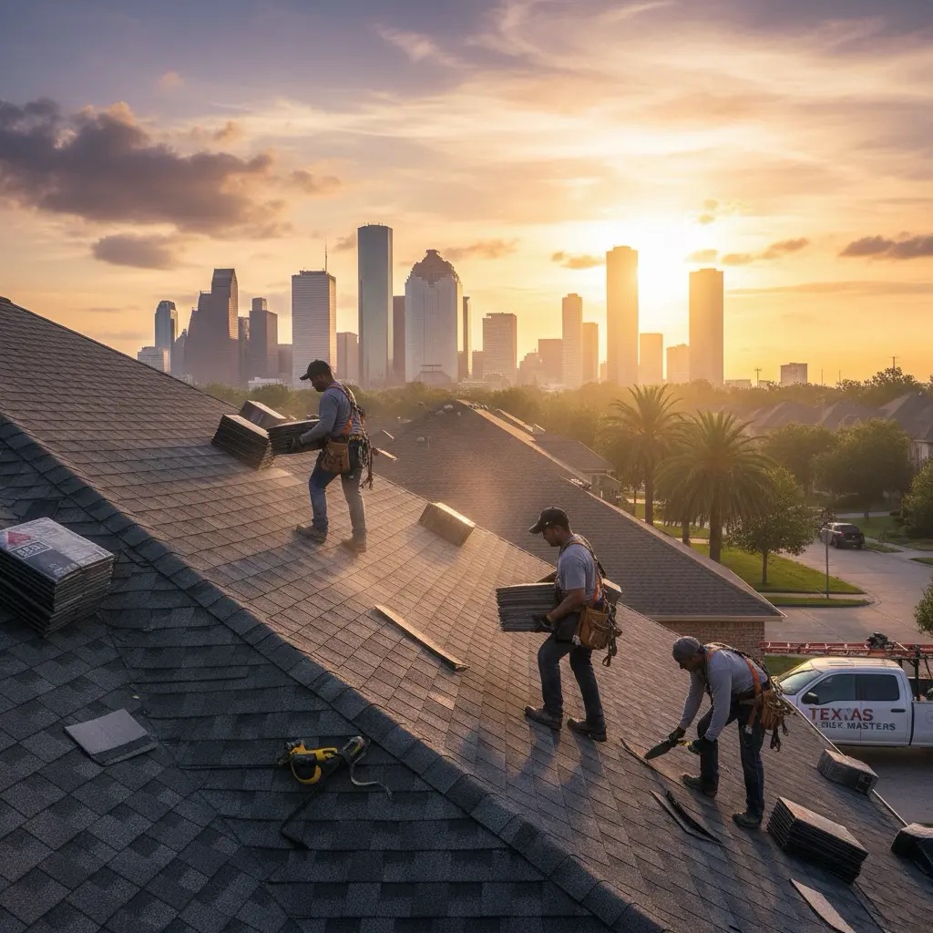 Roof on a Bellaire home, golden hour