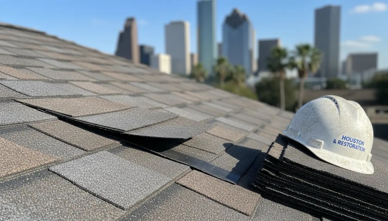 Roofer with adjuster on roof, clipboards out
