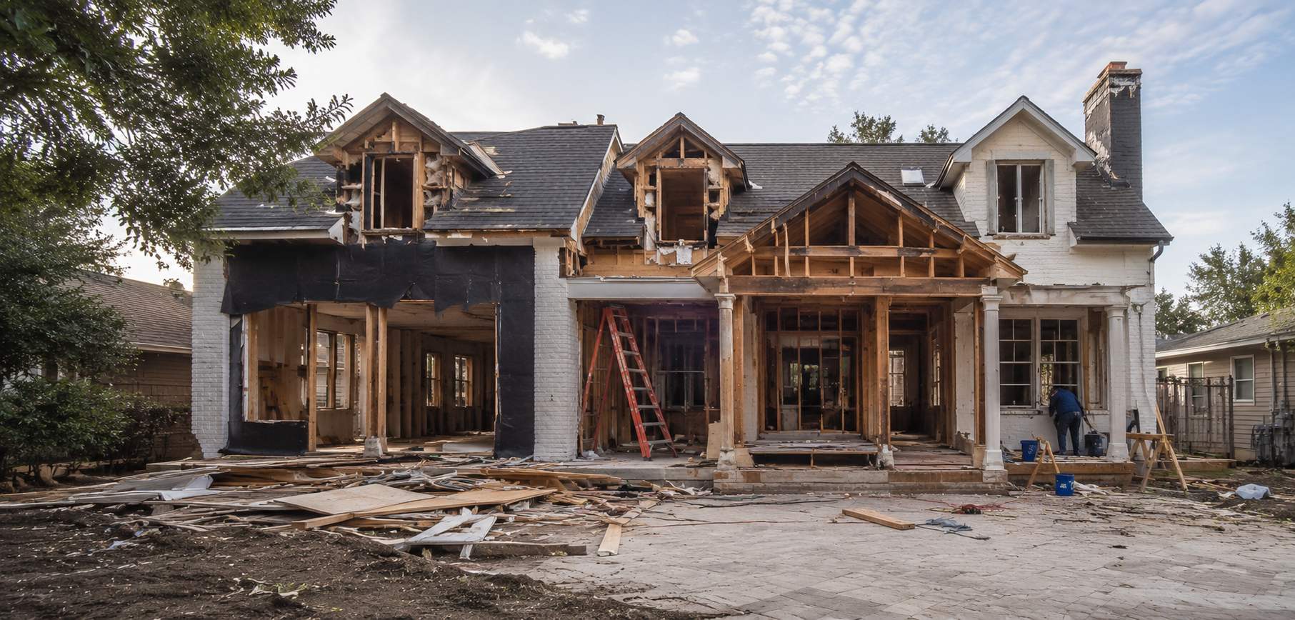 Roofer with adjuster on roof, clipboards out